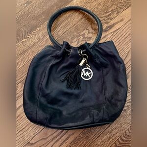 Michael Kors Black Leather Handbag with Gold Accents